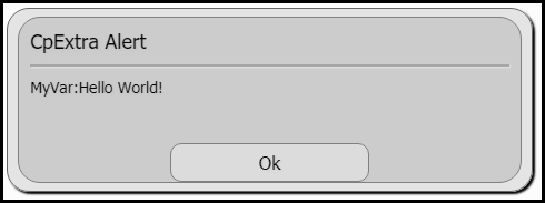 Alert box displaying: MyVar:Hello World!