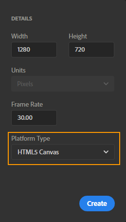 Adobe Animate HTML5 Canvas Option